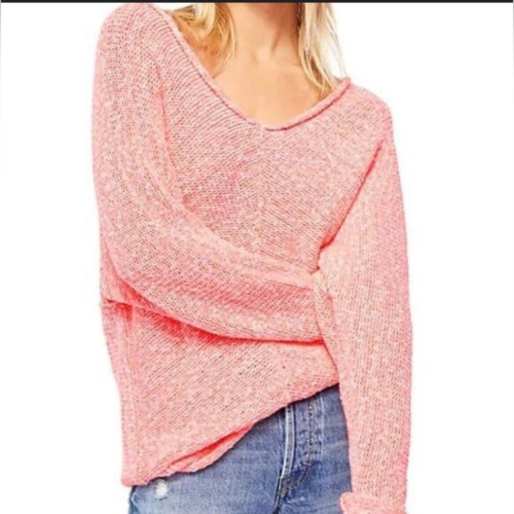 Free People Bright Lights oversized Sweater Womens Size Medium Neon Flamingo